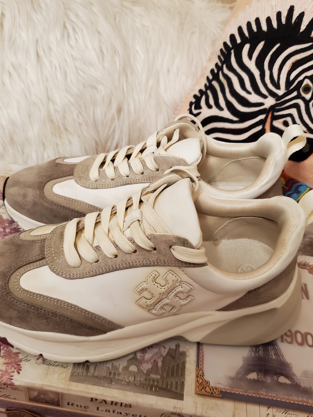 Tory Burch Cream & Taupe Chunky Lace-Up Sneaker - Picture 5 of 10